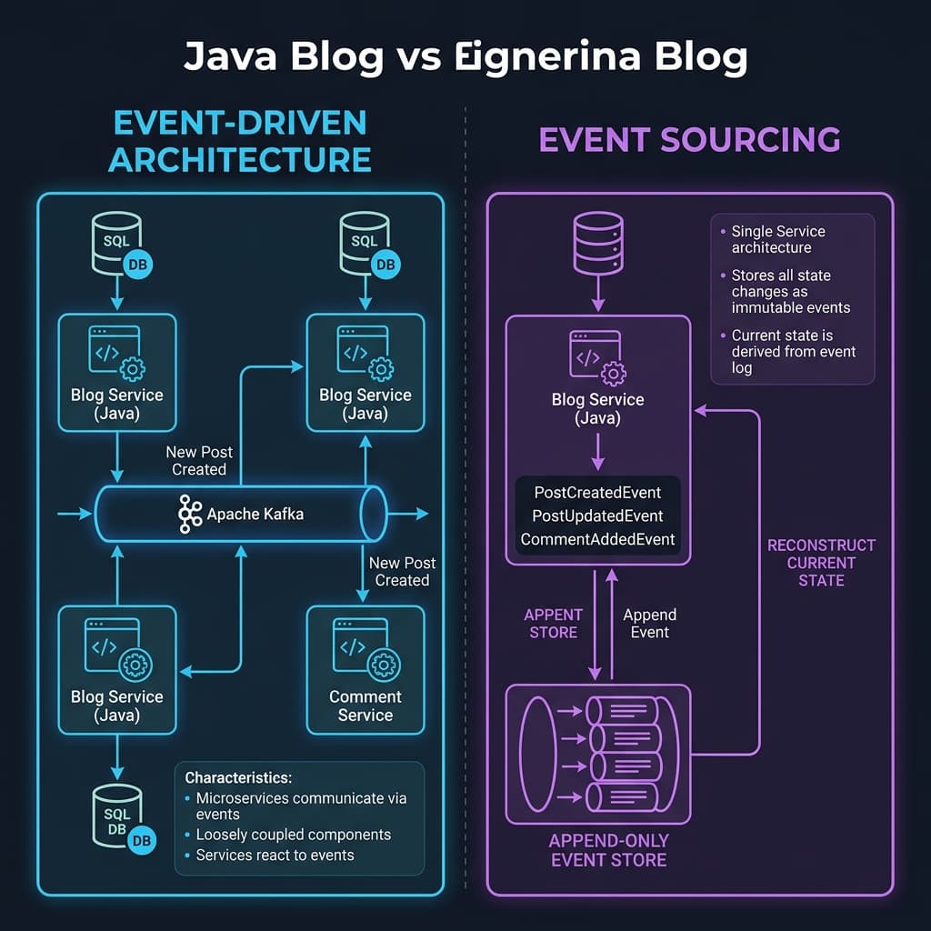 Event-Driven Architecture vs Event Sourcing — two different patterns with different goals